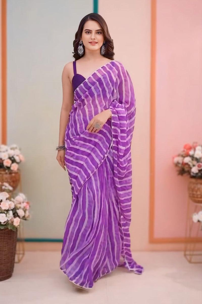 1 Minute Ready To Wear Beautiful Purple Colours Premium Georgette Saree