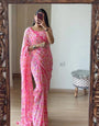 Eloquence Pink 1 Minute Ready To Wear Floral Digital Printed Georgette Saree With Blouse Piece