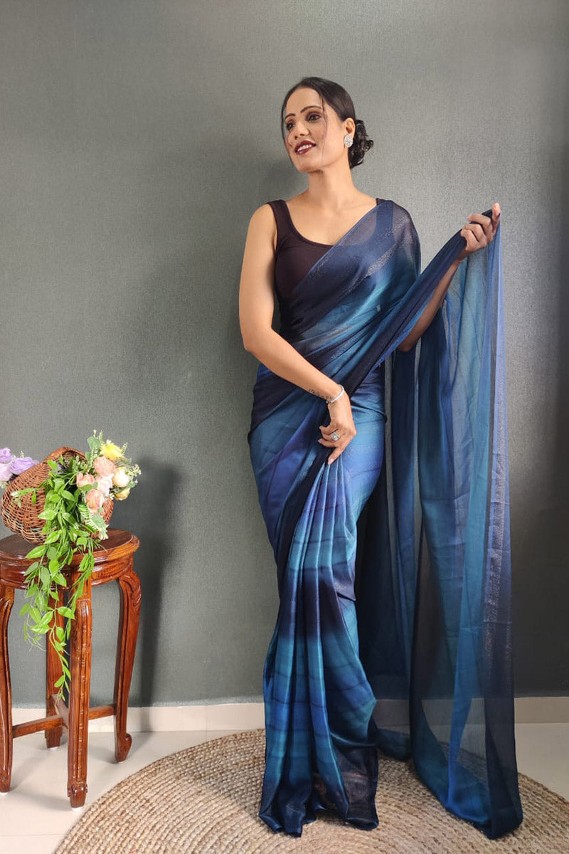 Evocative Blue 1 Minute Ready To Wear Nylon Silk Saree