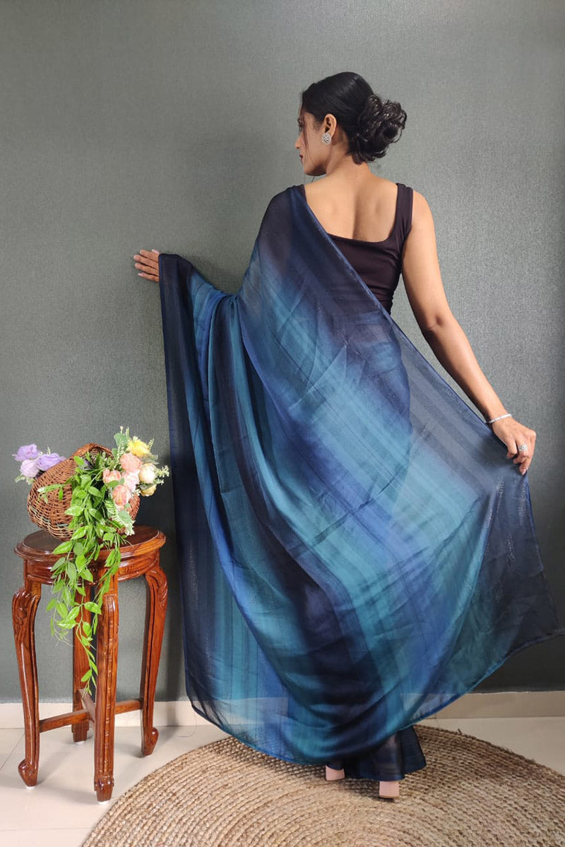 Evocative Blue 1 Minute Ready To Wear Nylon Silk Saree