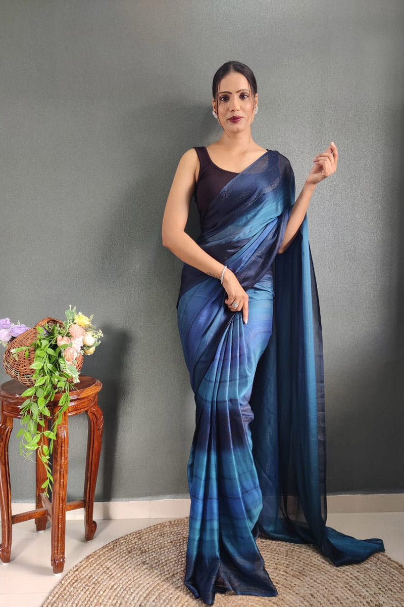 Evocative Blue 1 Minute Ready To Wear Nylon Silk Saree