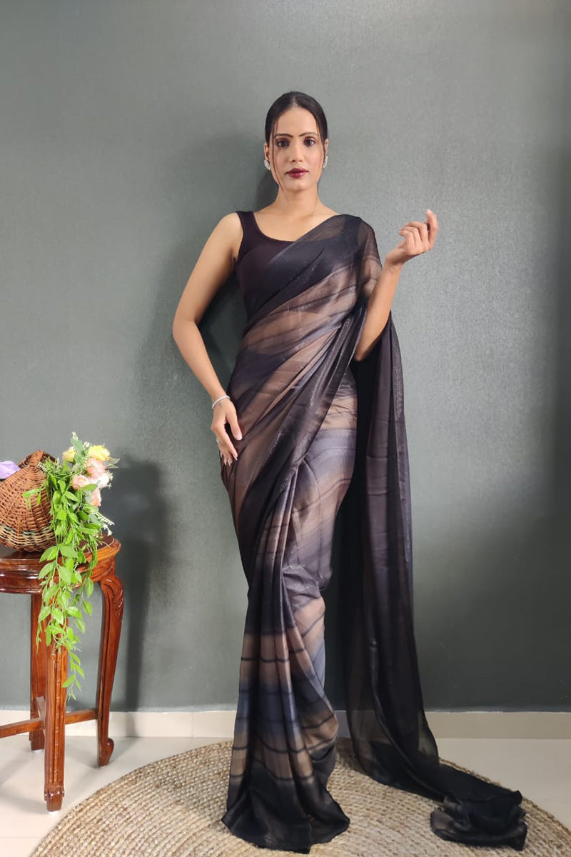 Phenomenal Coffee 1 Minute Ready To Wear Nylon Silk Saree