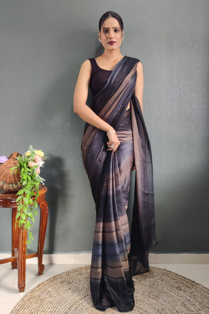 Phenomenal Coffee 1 Minute Ready To Wear Nylon Silk Saree