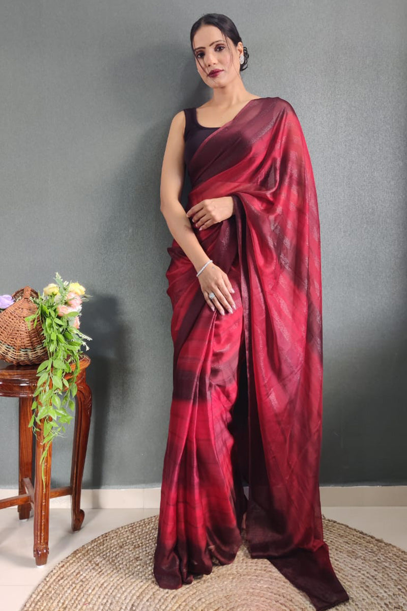 Lovely Maroon 1 Minute Ready To Wear Nylon Silk Saree