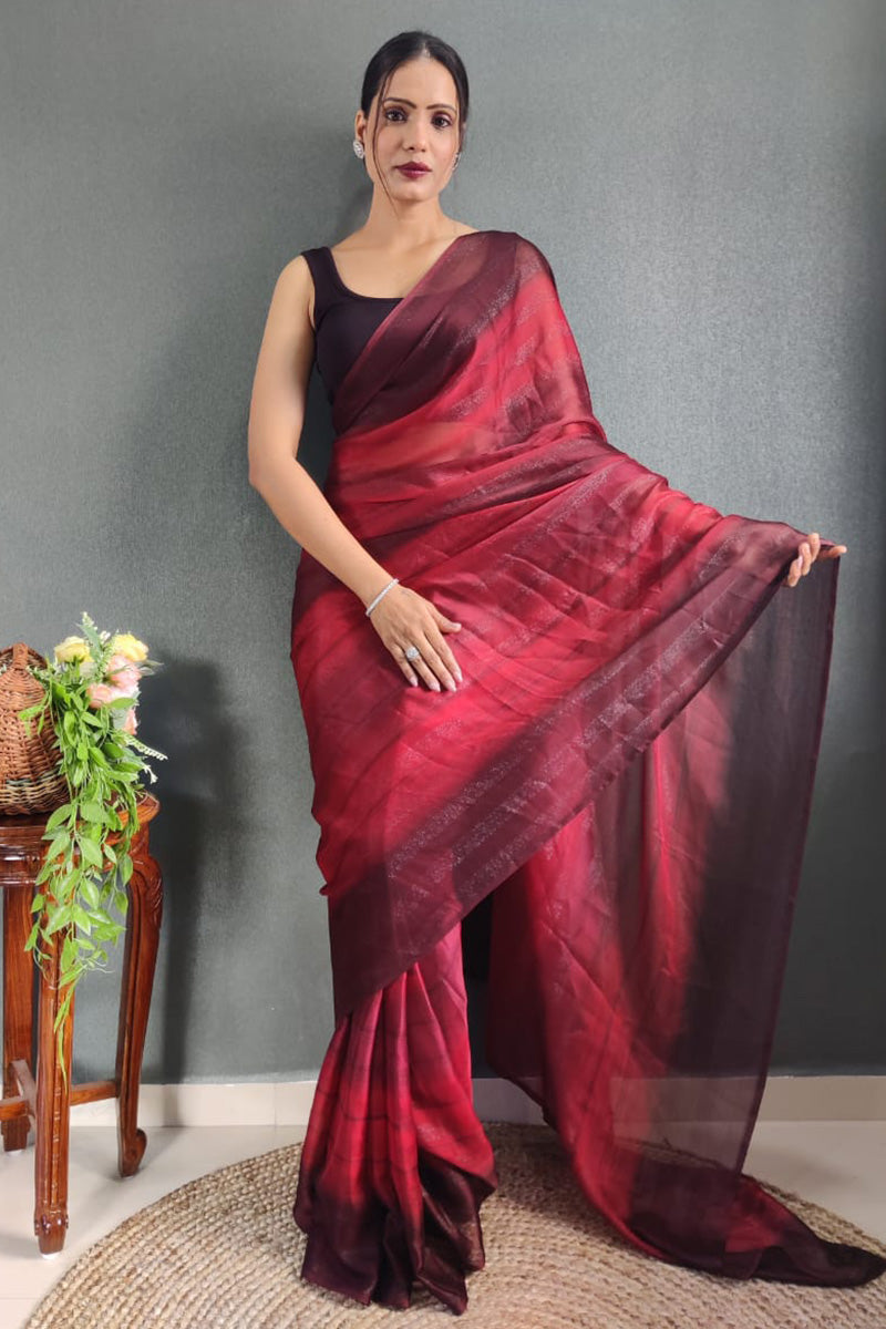 Lovely Maroon 1 Minute Ready To Wear Nylon Silk Saree