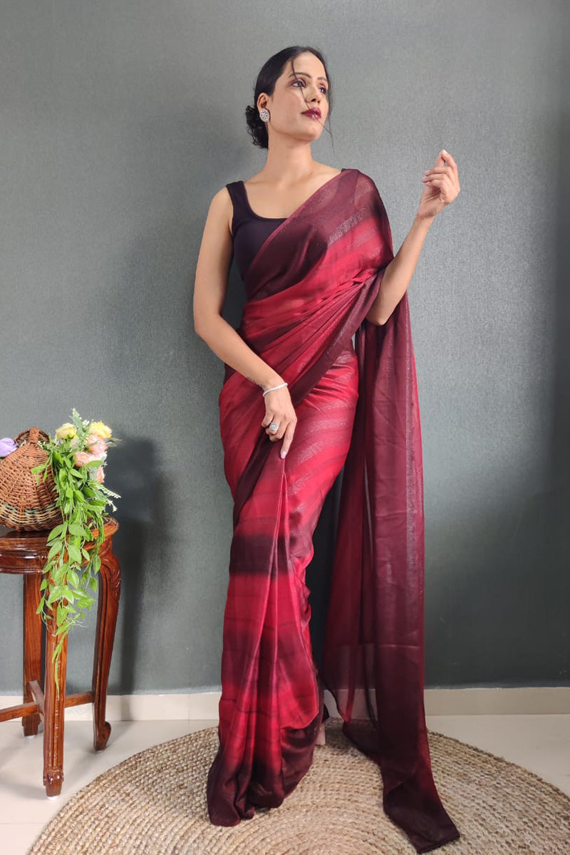 Lovely Maroon 1 Minute Ready To Wear Nylon Silk Saree