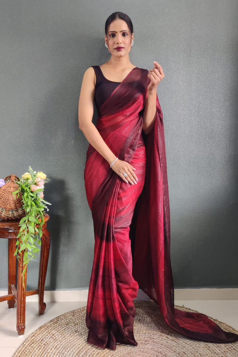 Lovely Maroon 1 Minute Ready To Wear Nylon Silk Saree