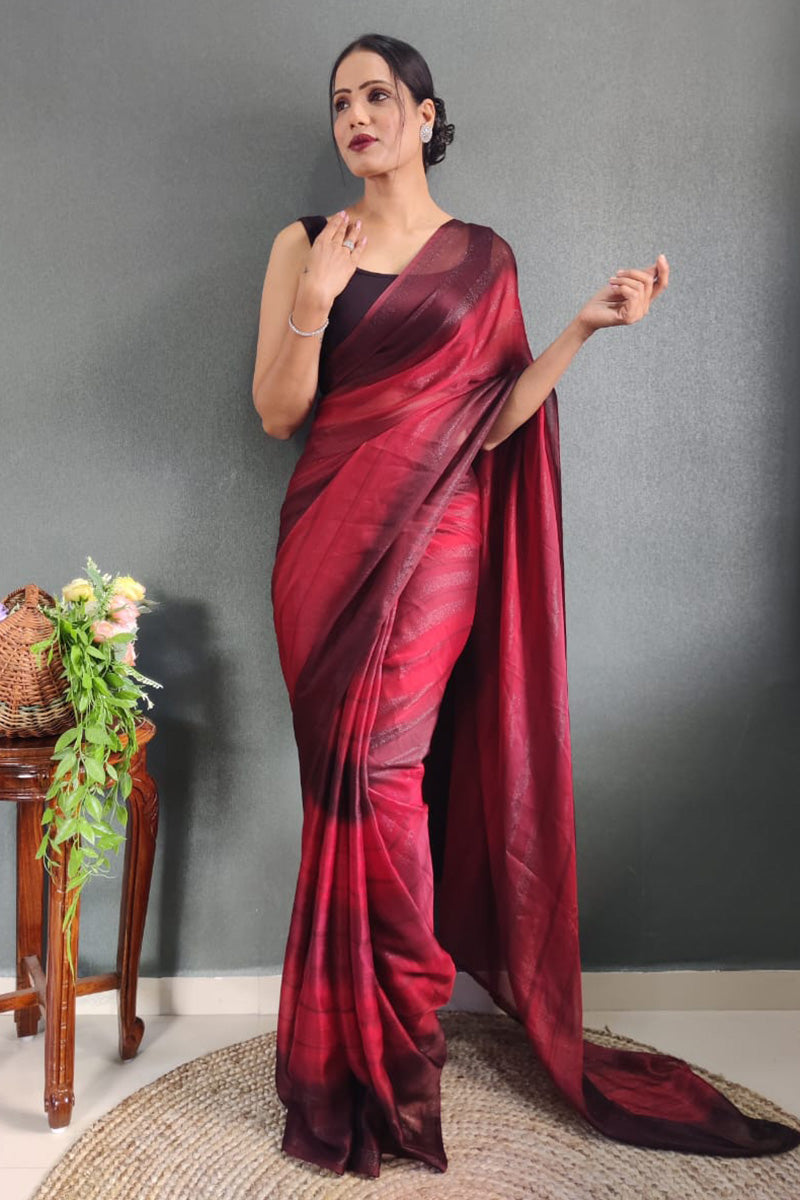 Lovely Maroon 1 Minute Ready To Wear Nylon Silk Saree