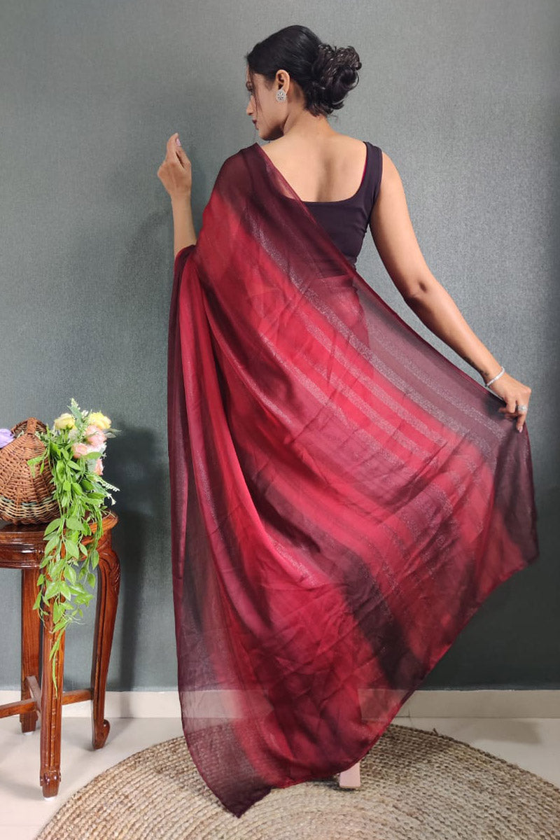 Lovely Maroon 1 Minute Ready To Wear Nylon Silk Saree