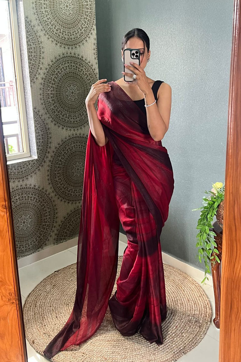 Lovely Maroon 1 Minute Ready To Wear Nylon Silk Saree