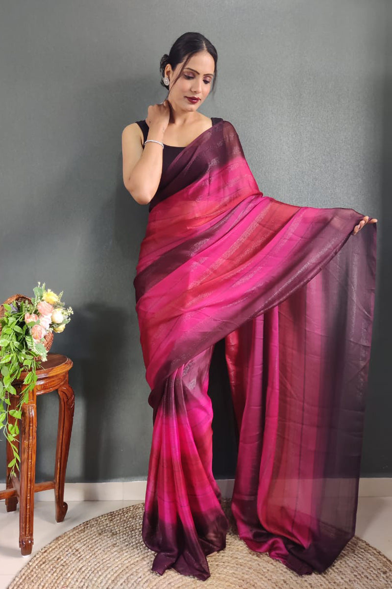 Impressive Pink 1 Minute Ready To Wear Nylon Silk Saree