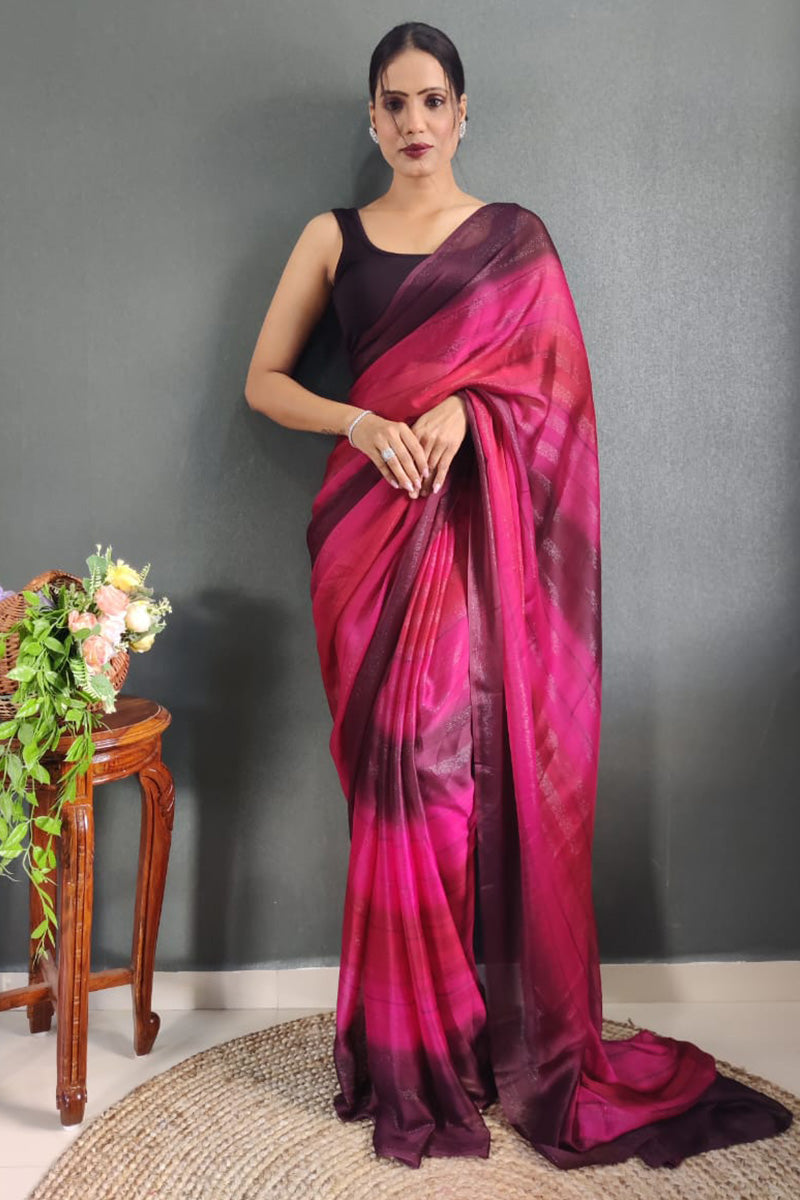 Impressive Pink 1 Minute Ready To Wear Nylon Silk Saree