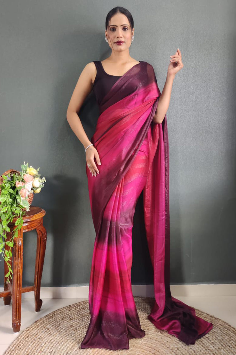 Impressive Pink 1 Minute Ready To Wear Nylon Silk Saree