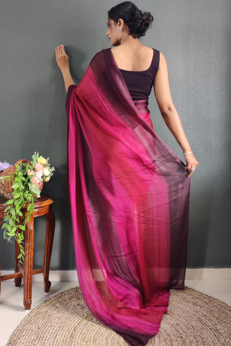 Impressive Pink 1 Minute Ready To Wear Nylon Silk Saree