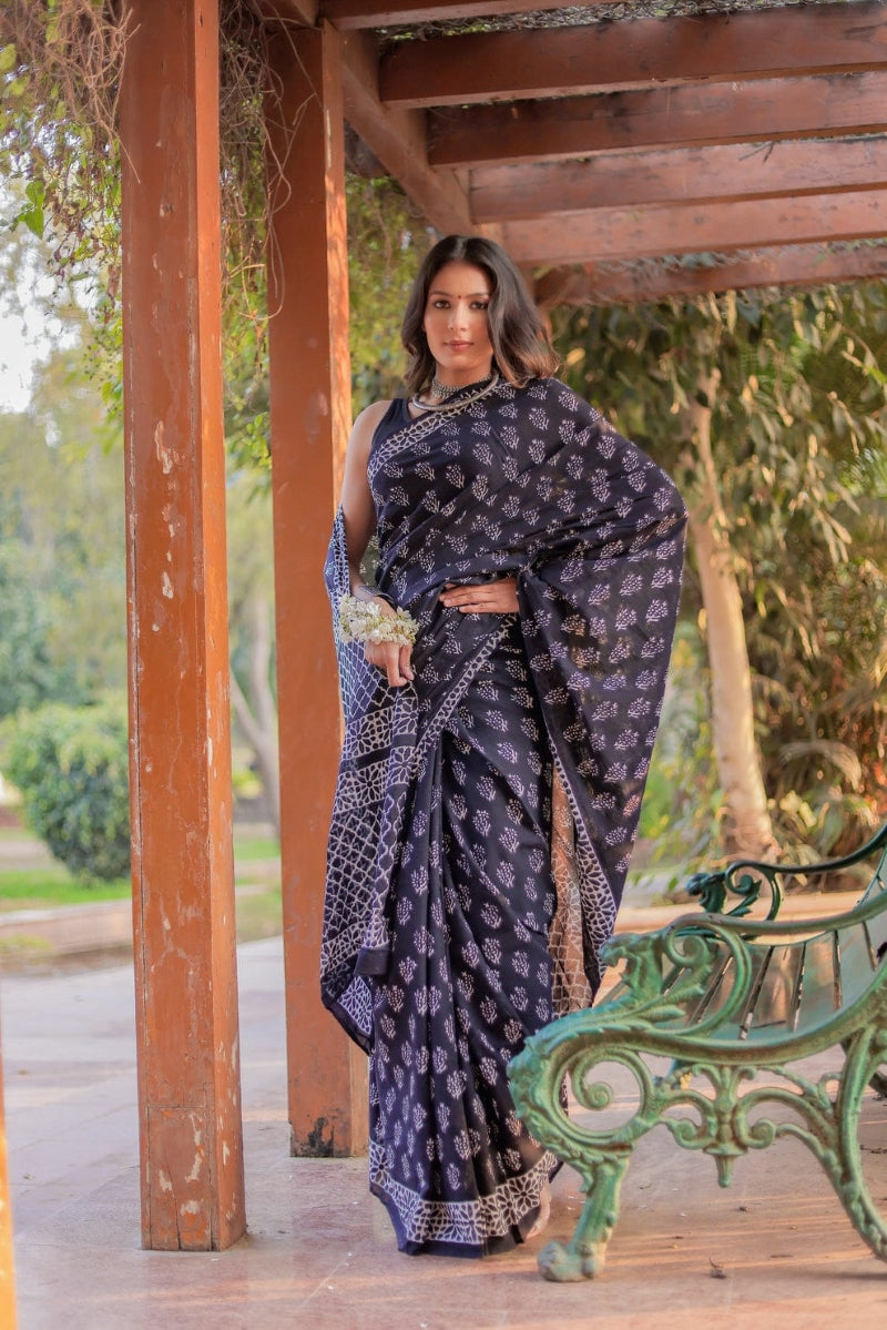 Precious 1-Minute Ready To Wear Black Cotton Saree with Blouse