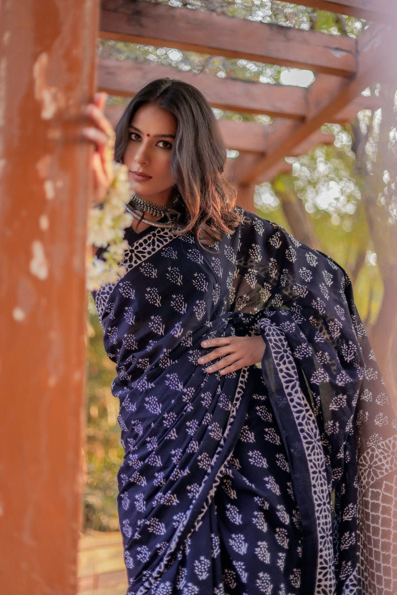 Precious 1-Minute Ready To Wear Black Cotton Saree with Blouse