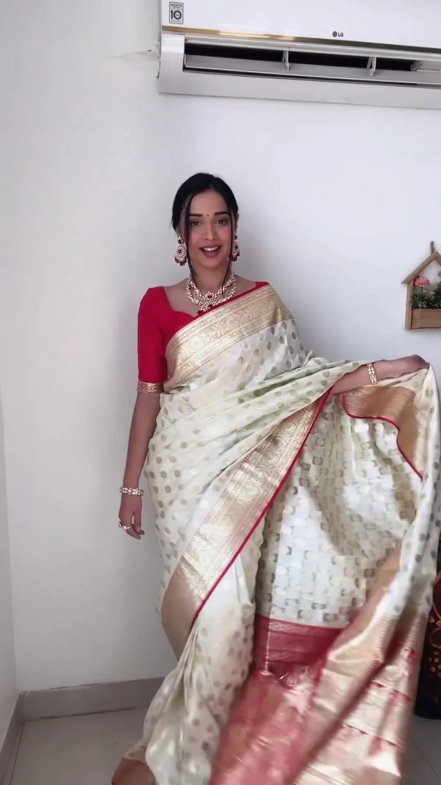 Stunning 1-Minute Ready To Wear Beige Soft Silk Saree