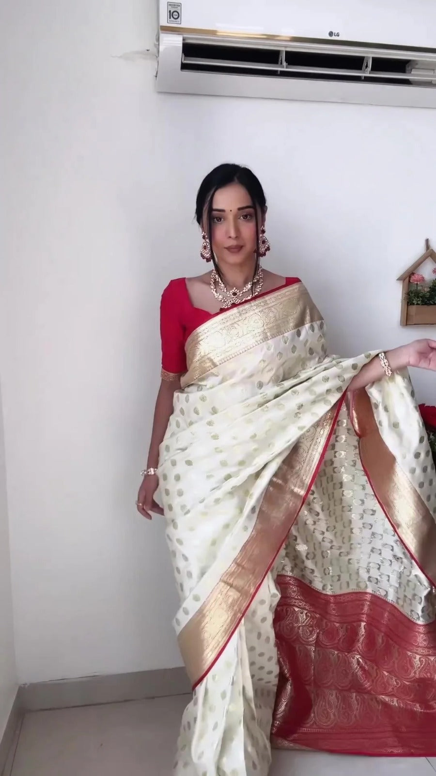 Stunning 1-Minute Ready To Wear Beige Soft Silk Saree