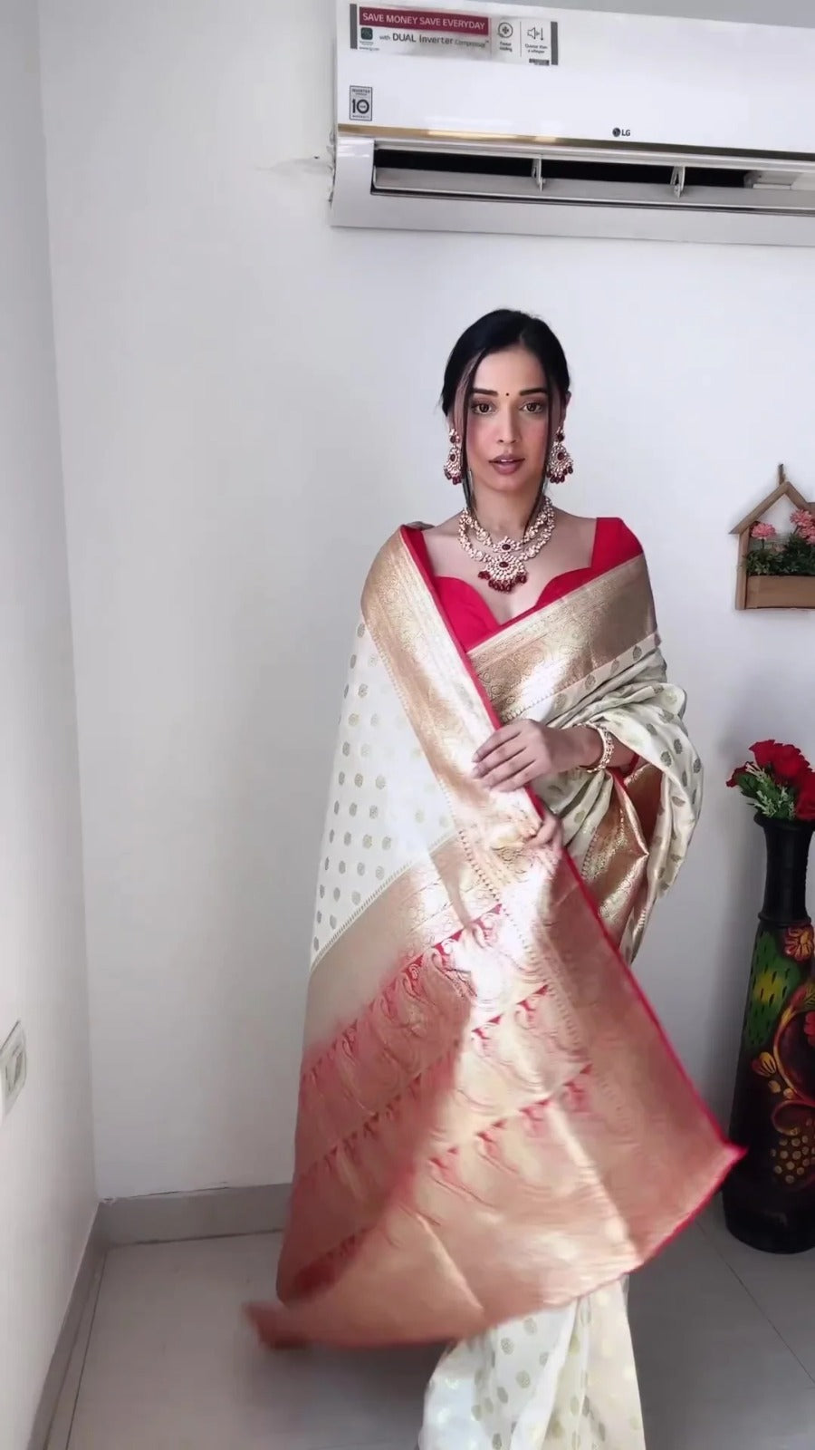 Stunning 1-Minute Ready To Wear Beige Soft Silk Saree