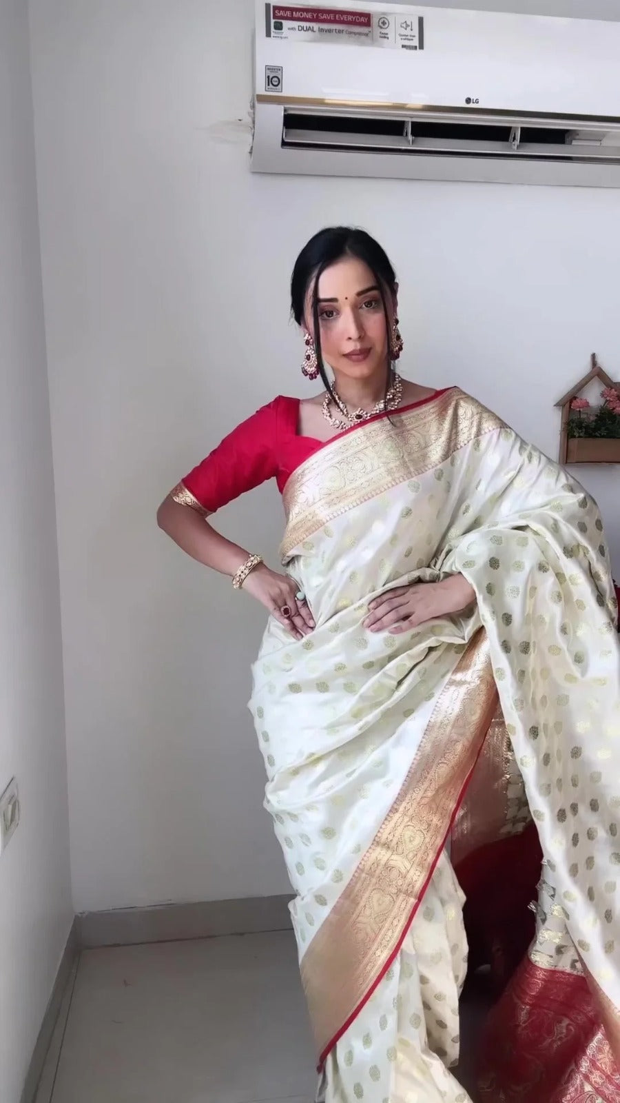 Stunning 1-Minute Ready To Wear Beige Soft Silk Saree