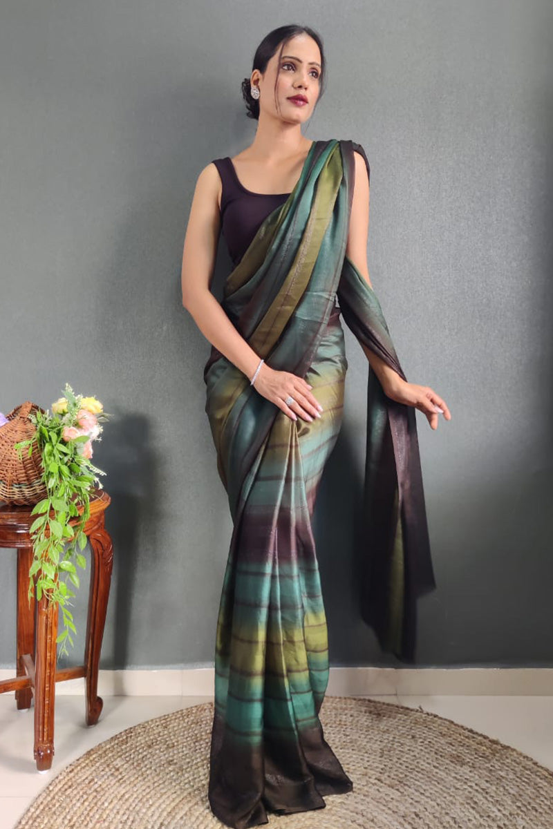 Evocative Green 1 Minute Ready To Wear Nylon Silk Saree