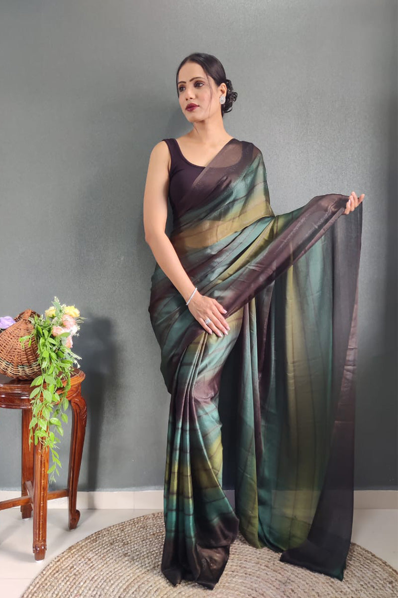 Evocative Green 1 Minute Ready To Wear Nylon Silk Saree