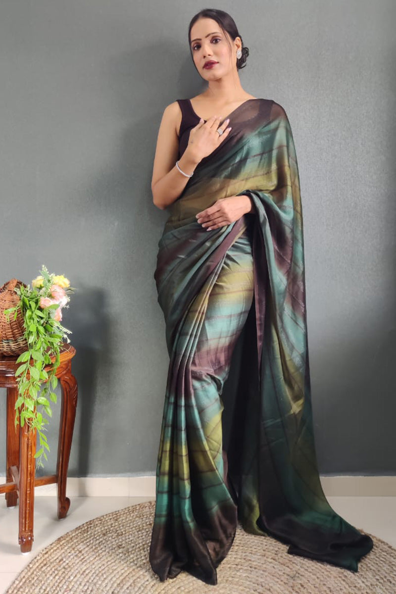 Evocative Green 1 Minute Ready To Wear Nylon Silk Saree