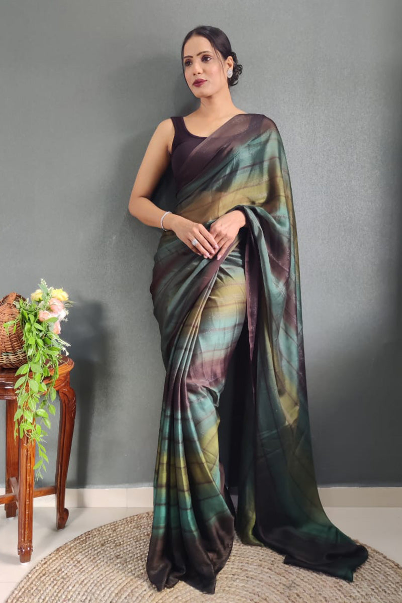 Evocative Green 1 Minute Ready To Wear Nylon Silk Saree