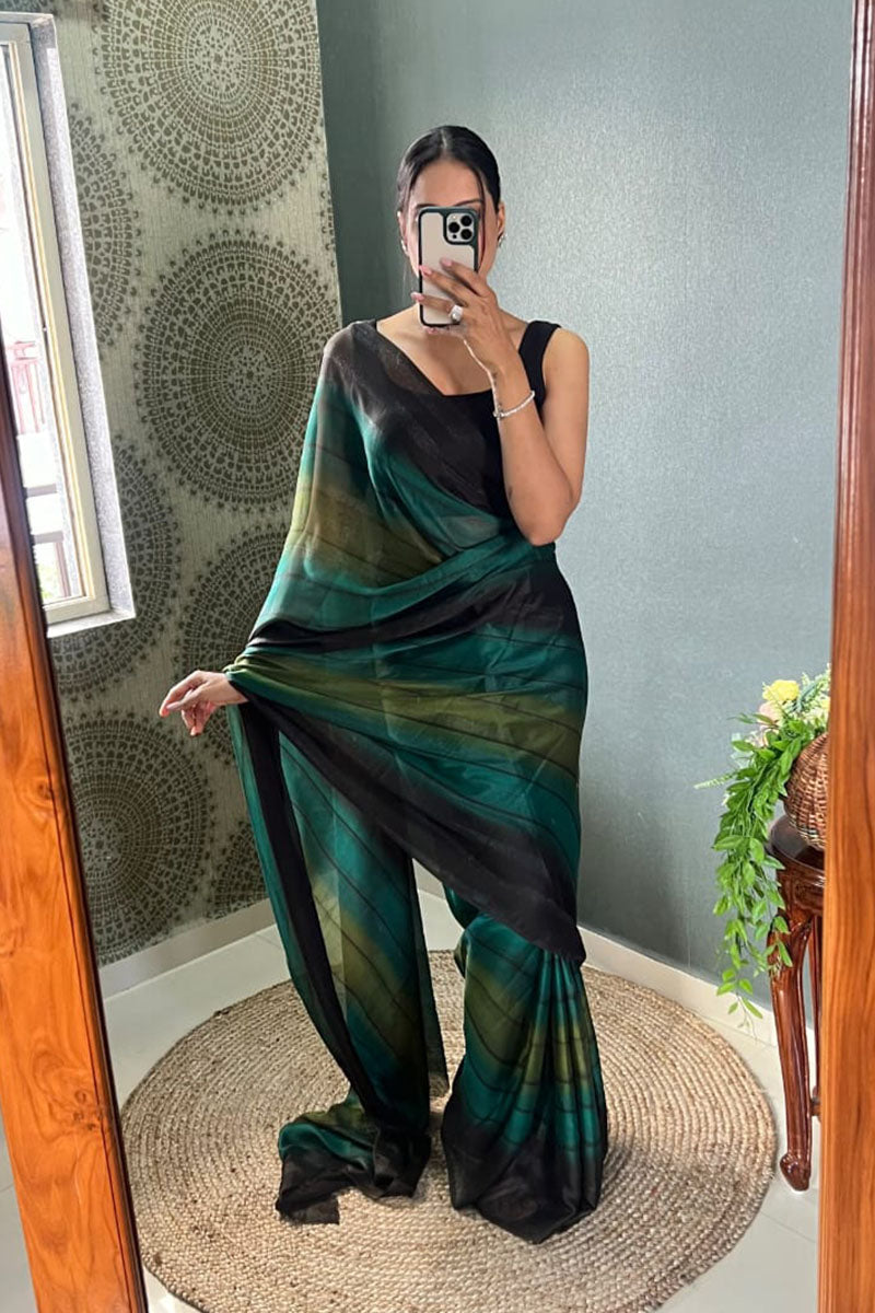 Evocative Green 1 Minute Ready To Wear Nylon Silk Saree