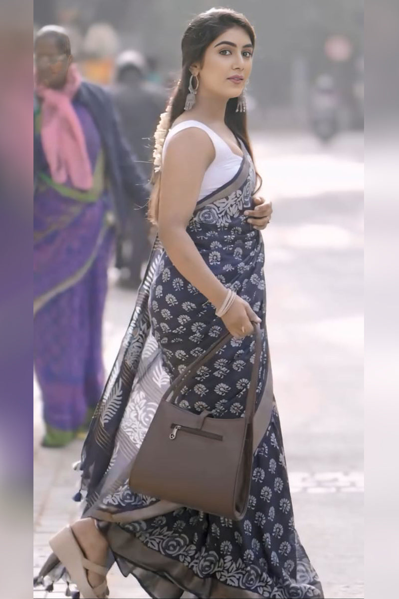 Innovative 1-Minute Ready To Wear Navy Blue Cotton Saree