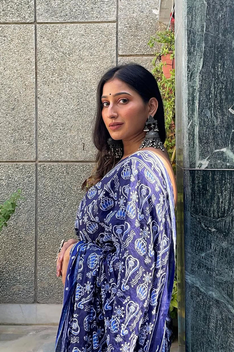 Invaluable 1-Minute Ready To Wear Blue Cotton Saree