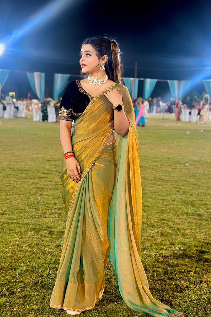 Captivating  Green Tissue Saree
