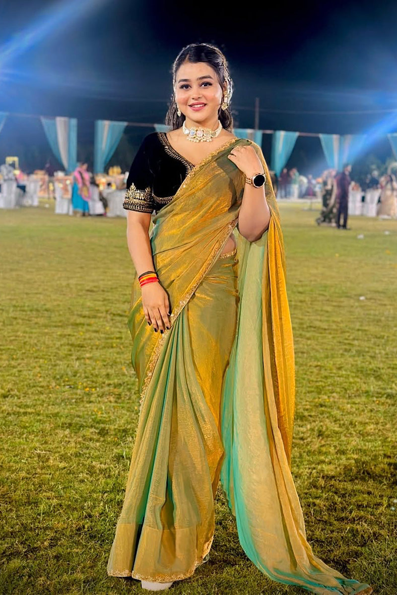 Captivating  Green Tissue Saree