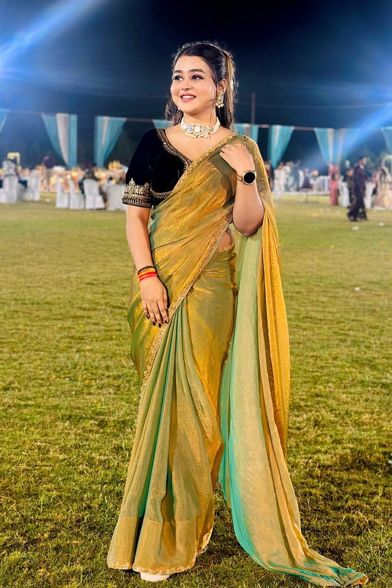 Captivating  Green Tissue Saree