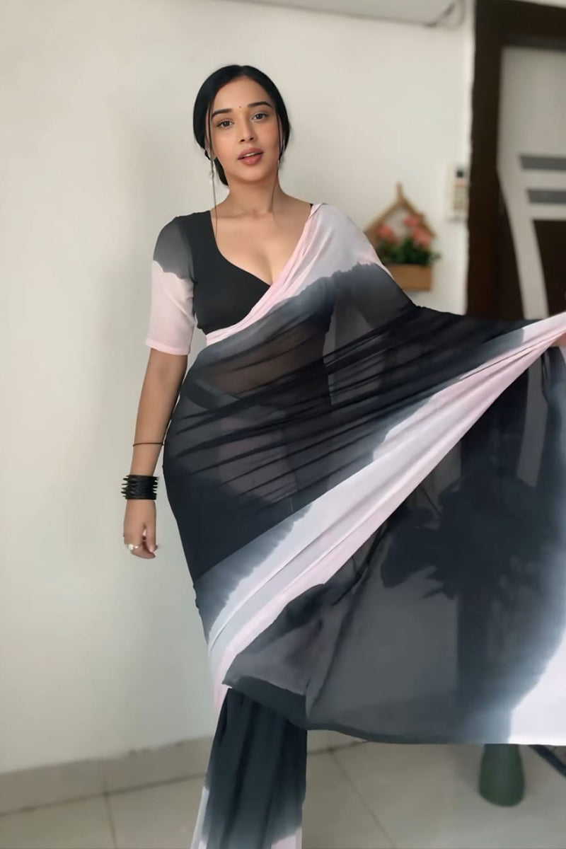 Hypnotic 1-Minute Ready To Wear Multi Color Georgette Saree