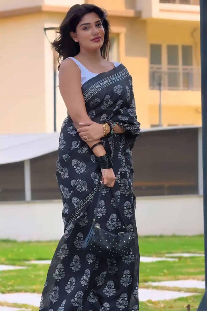 Devastating 1-Minute Ready To Wear Black Cotton Saree