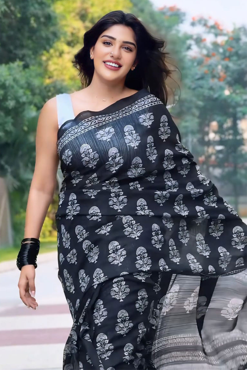 Devastating 1-Minute Ready To Wear Black Cotton Saree