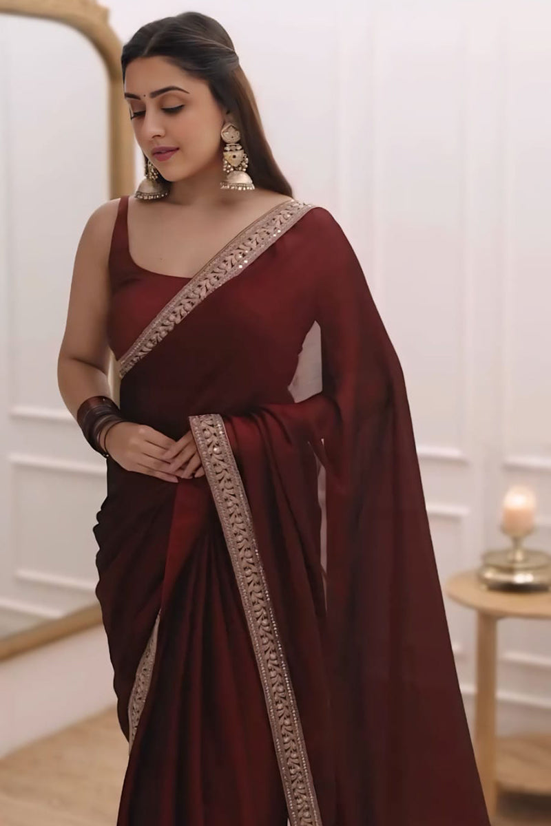 Refreshing 1-Minute Ready To Wear Maroon saee