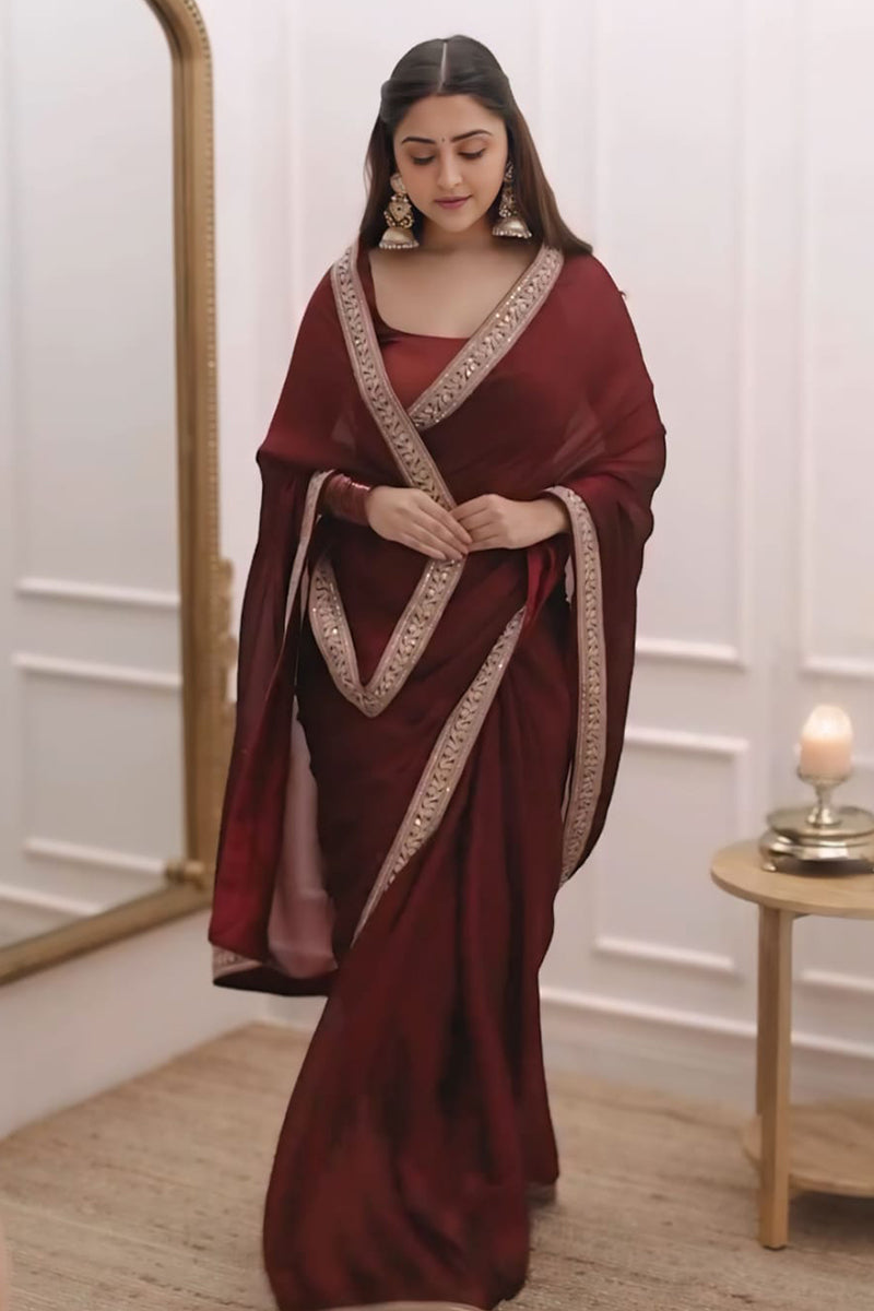 Refreshing 1-Minute Ready To Wear Maroon saee