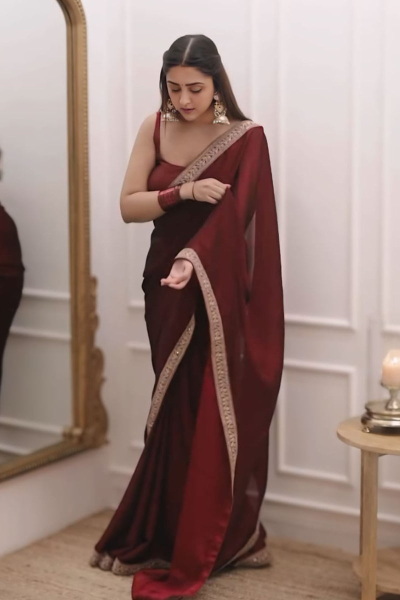 Refreshing 1-Minute Ready To Wear Maroon saee
