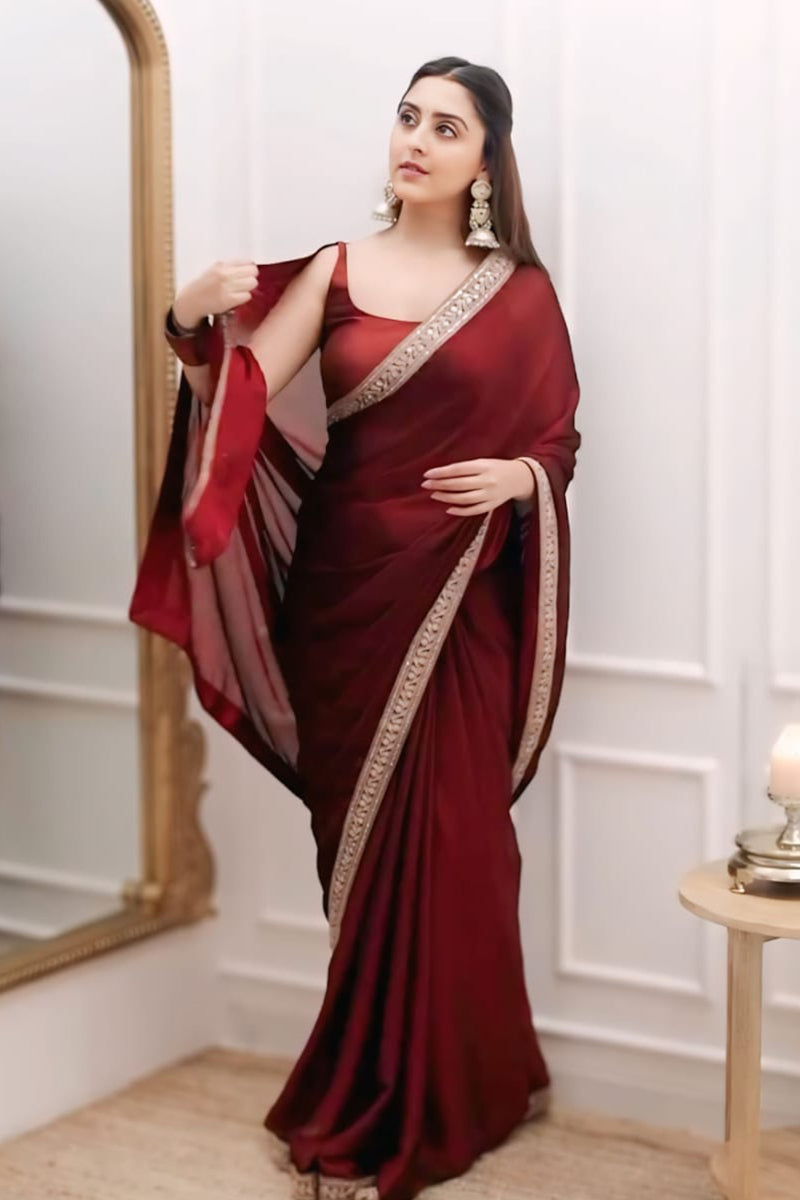 Refreshing 1-Minute Ready To Wear Maroon saee