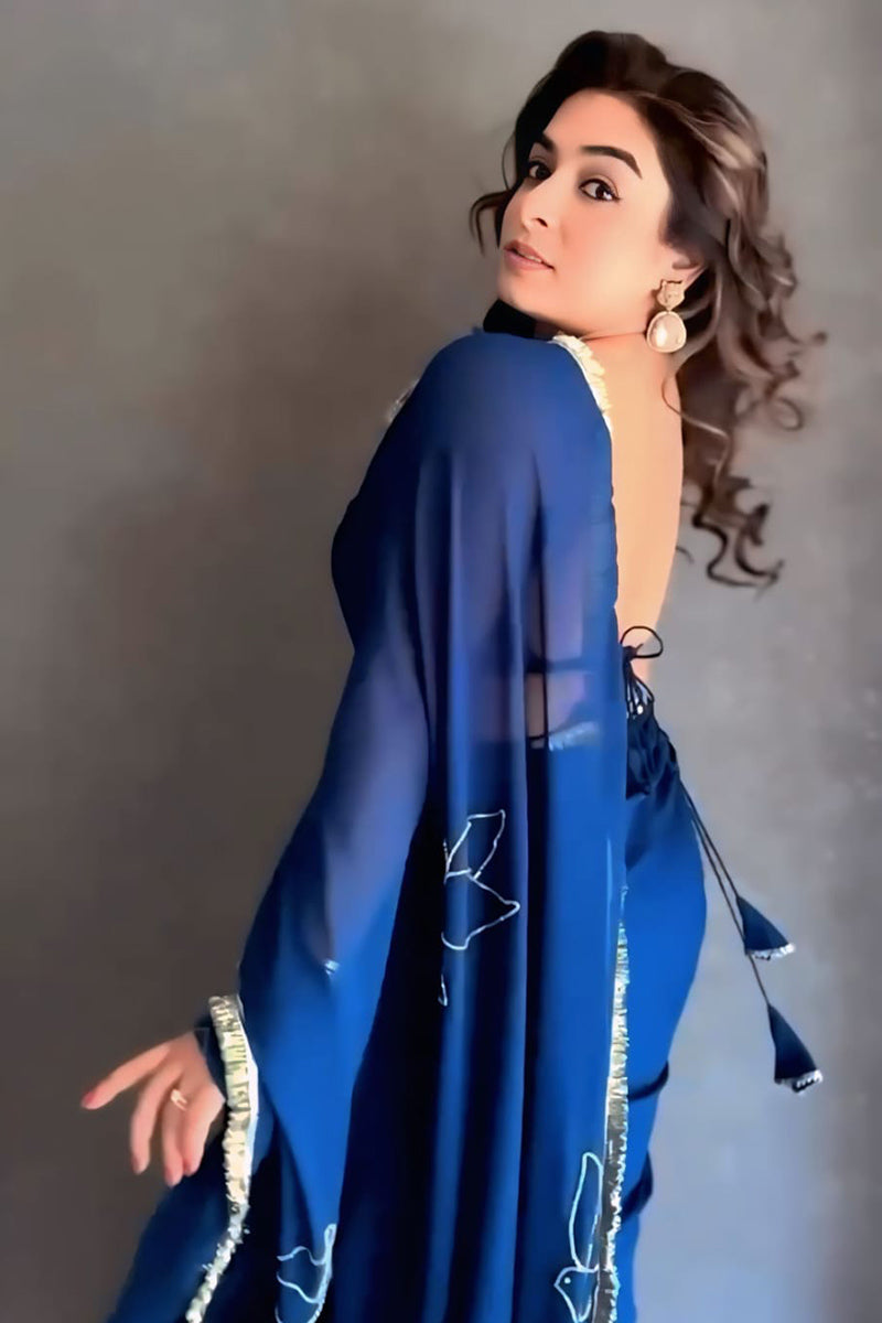 Angelic Blue 1-Minute Ready To Wear Georgette Saree