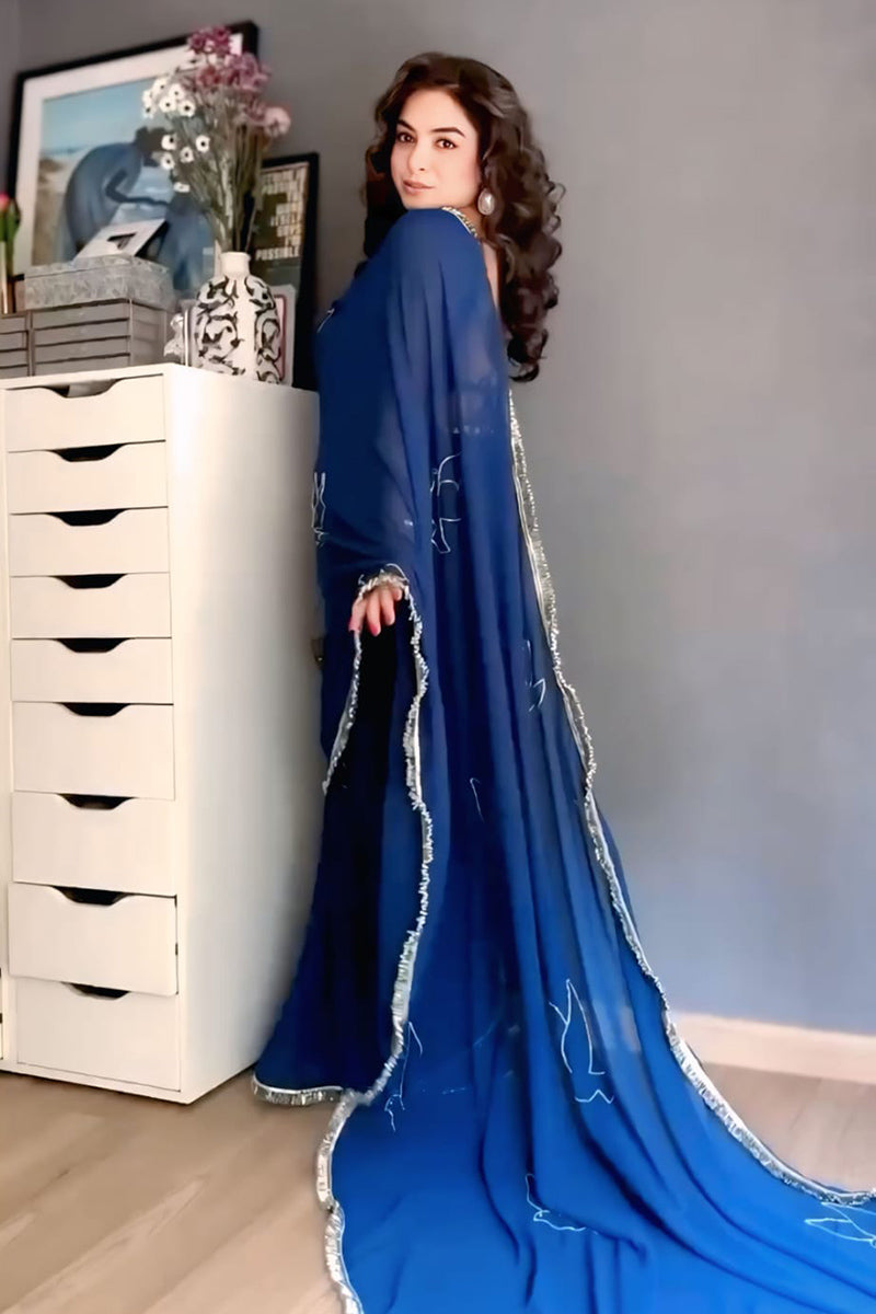 Angelic Blue 1-Minute Ready To Wear Georgette Saree