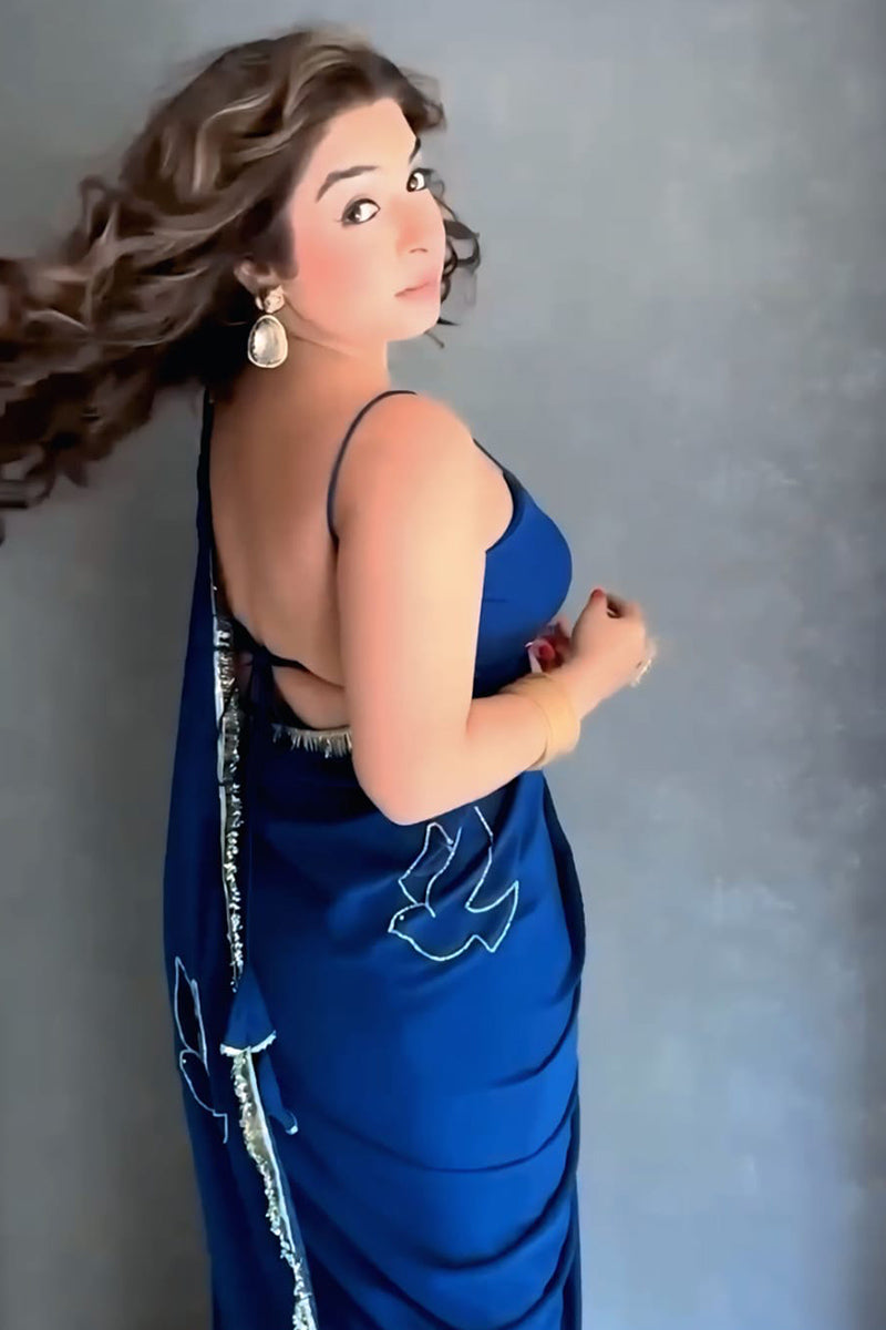 Angelic Blue 1-Minute Ready To Wear Georgette Saree
