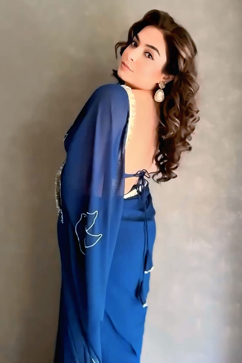 Angelic Blue 1-Minute Ready To Wear Georgette Saree