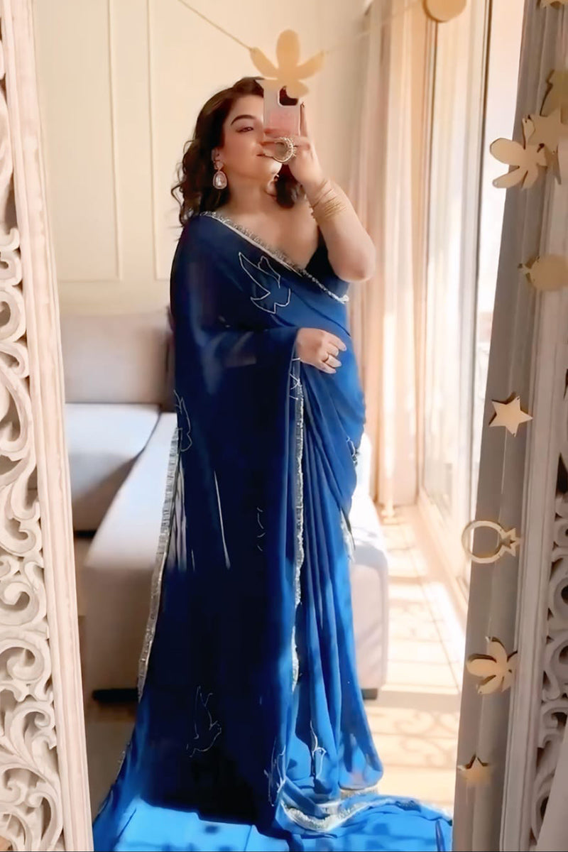 Angelic Blue 1-Minute Ready To Wear Georgette Saree