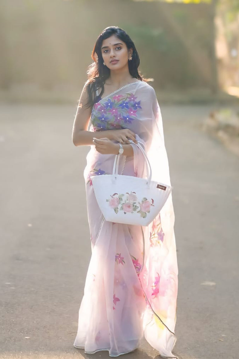Gleaming White 1 Minute Ready To Wear Organza Saree