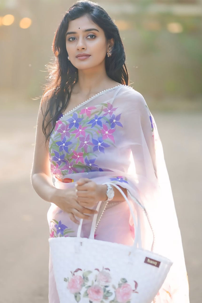Gleaming White 1 Minute Ready To Wear Organza Saree