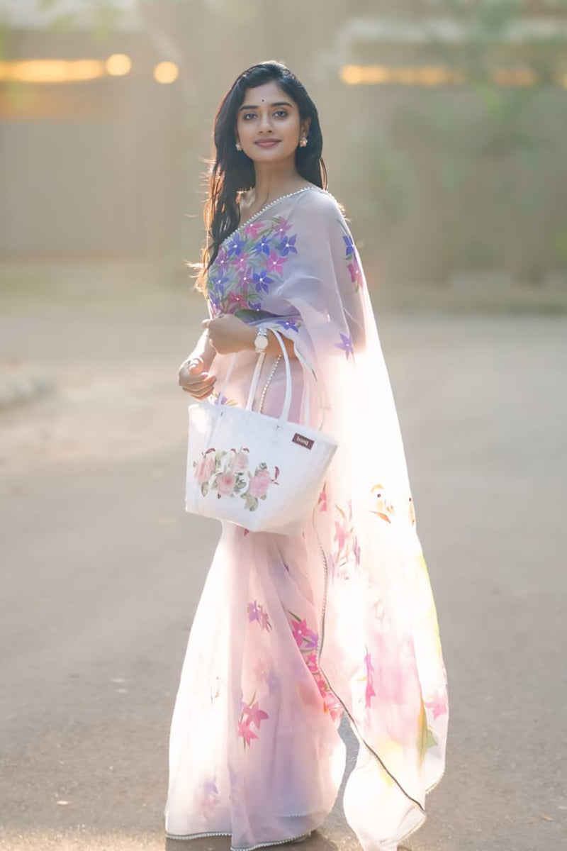 Gleaming White 1 Minute Ready To Wear Organza Saree