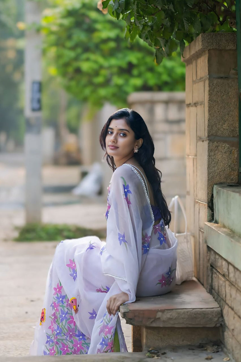 Gleaming White 1 Minute Ready To Wear Organza Saree